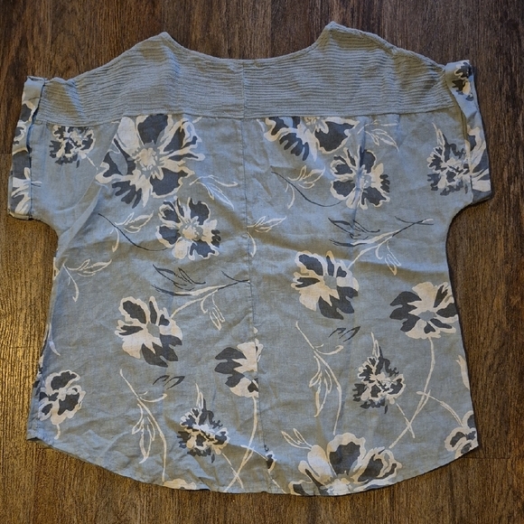 Lungo L'Arno Floral Women's Linen Blouse in Blue and Gray Sz 1X - Picture 4 of 5
